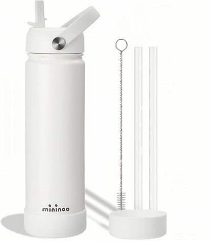 Mininoo Insulated Stainless Steel Water Bottle - BPA-Free, Leak-Proof Design, 24 oz, White