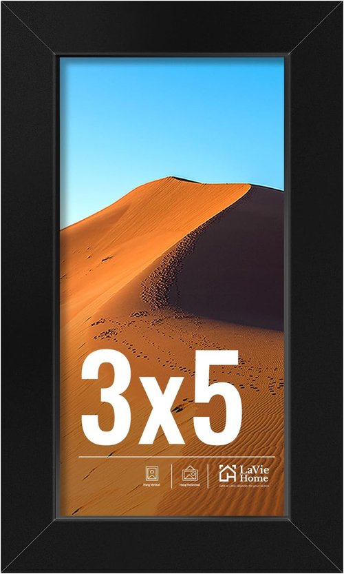 LaVie Home 3x5 Picture Frame - Classic Black Frame with HD Plexiglas for Vertical/Horizontal Display