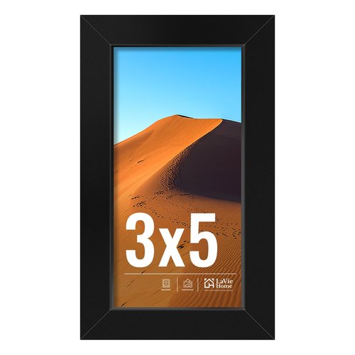 LaVie Home 3x5 Picture Frame for Wall Display, 3x5 Black Picture Frame with HD Plexiglas, 3 x 5 Frame 1 Pack, Display Frame for Vertical or Horizontal, Classic Collection