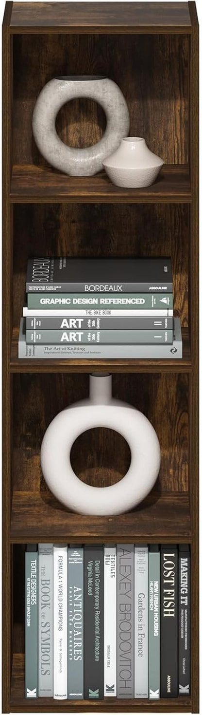 Furinno PASIR 4-Tier Modern Bookshelf - Easy Assembly Open Shelves for Living Room & Home Office | Amber Pine 9 x 12 x 42