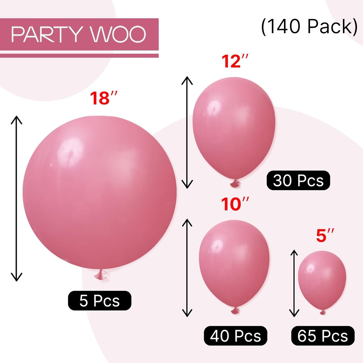 PartyWoo Mauve Balloon Set - 140pcs in Various Sizes for Baby Showers, Weddings & Birthdays | Dusty Pink Decor