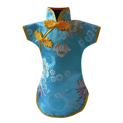Colorful Cheongsam Wine Bottle Covers, 10pcs Chinese Embroidered Bottle Bags
