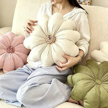 Beige Floral Dutch Velvet Pillow Cushion for Sofa and Bed - Soft Lumbar Support