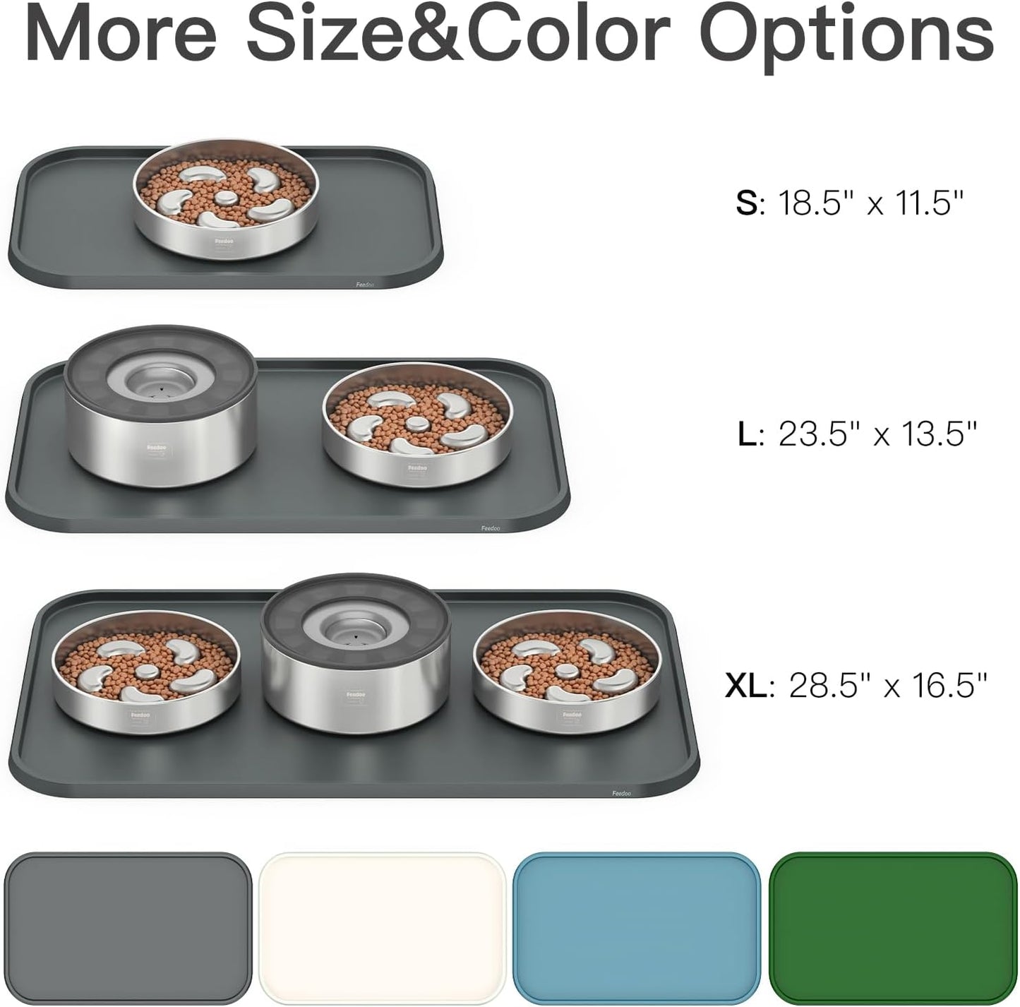 Pet Feeding Mat - Water-Proof Silicone with Raised Edge | Anti-Slip, BPA-Free, 23.5x13.5 Inch, Gray
