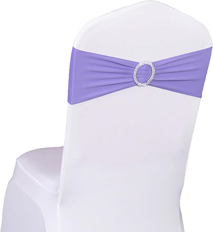 Skiennix Lavender Chair Sashes - Pack of 50 Spandex Light Purple Chair Bows for Weddings & Events