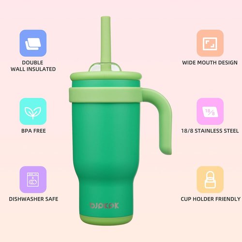 BJPKPK 18 Oz Insulated Travel Tumbler - Stainless Steel Mug with Handle & Straw | Olive Green