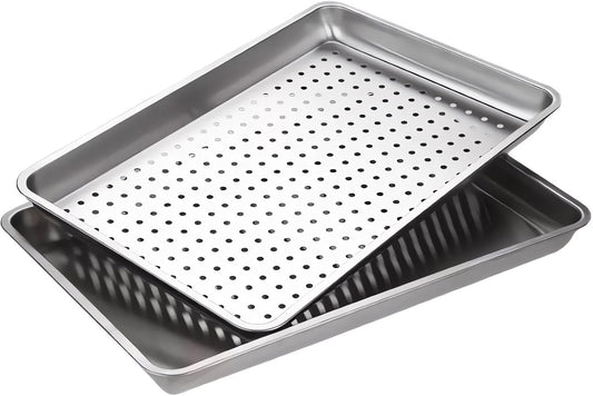 Regine Switzerland Extra Large 304 Stainless Steel Baking Pan Set - 2-Pack, Non-Toxic Bakeware, 1 Solid & 1 Perforated