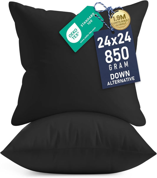 Utopia Bedding 24x24 Pillow Inserts - Set of 2 Black Decorative Throw Pillows for Sofa & Couch