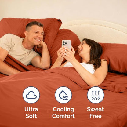 Flex Top Split Head King 4 Piece Sheet Set - Comfy Breathable & Cooling Bed Sheets Set - Hotel Luxury Bedding for Women, Men, Kids, Teens, Boys & Girls - Deep Pockets, Soft and Oeko-Tex - Terracotta