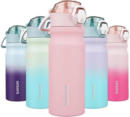 BJPKPK Insulated Water Bottle - 18oz Stainless Steel Flask with Straw & Leak-Proof Lid | Light Pink