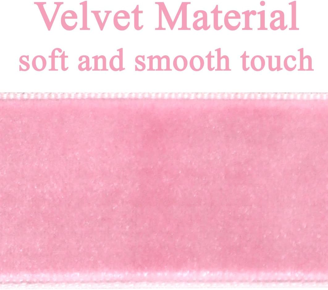 Skiennix 12Pcs Pink Velvet Bows - Elegant Valentine's Day Tree Decorations | 5in x 10in Easter Spring Ornaments for Home & Events