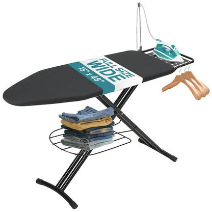 Ironing Board 48x15 in, RAINHOL Large Heavy Duty Ironing Boards Full Size with Pad and Cover, Height Adjustable Iron Stand with Storage Tray and Iron Rest, Black