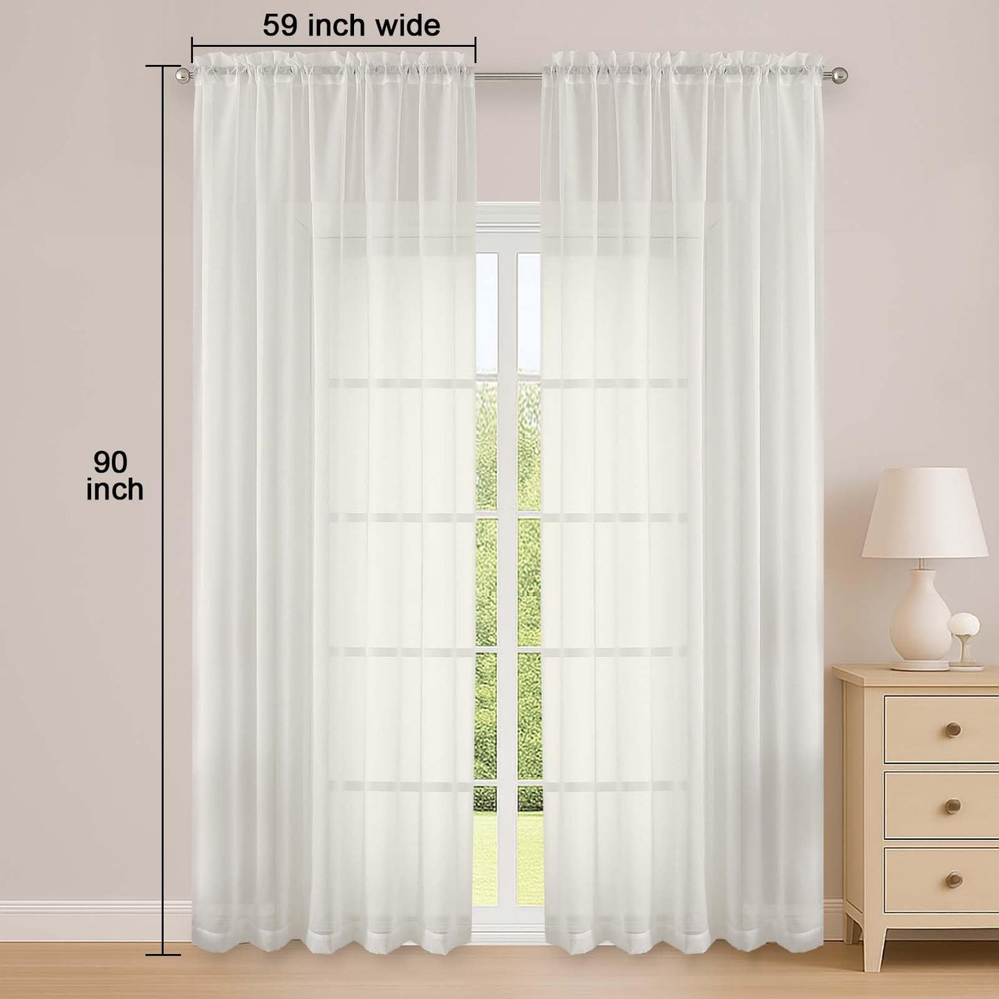 OWENIE Ivory Sheer Curtain 90 Inches Long 2 Panels Set, Solid Filmy Drapes for Living Room Bedroom, Elegant Window Voile Sheer Curtain Panels Drapes, 2 Pcs, Each 59W x 90L Inch