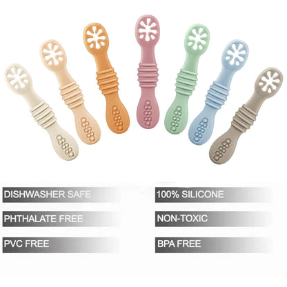 PandaEar 7 Pack Baby Spoons, Soft Silicone Self-Feeding Utensils for Babies & Toddlers, BPA-Free Silicone First Stage Training Spoon with Easy-Grip Handle