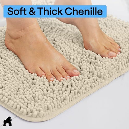 GORILLA GRIP Bath Rug Mat - Thick Soft Absorbent Chenille | Quick-Dry Microfiber, 24x17, Sand