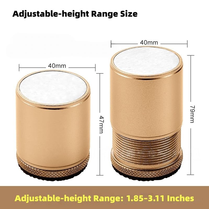 Gold Adjustable Bed Risers 4 Pack - Furniture Lift Blocks 1.85-3.11 Inch Height