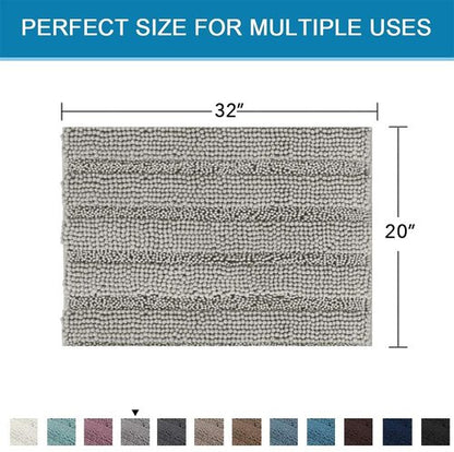 H.VERSAILTEX Bath Rugs for Bathroom Non Slip Bath Mats Extra Thick Chenille Striped Rug 20" x 32" Absorbent Non Skid Fluffy Soft Shaggy Washable Dry Fast Plush Mat for Indoor, Bath Room, Tub - Dove