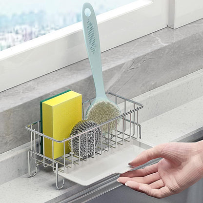Skiennix Kitchen Countertop Sponge Holder - SUS 304 Stainless Steel Dish Soap Organizer | Caddy for Cleaning Tools