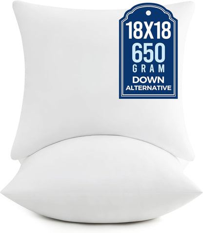 Puredown® Pillow Inserts - Fluffy Plush Down Alternative Square Sham Stuffers | Set of 2, 18x18 Inches