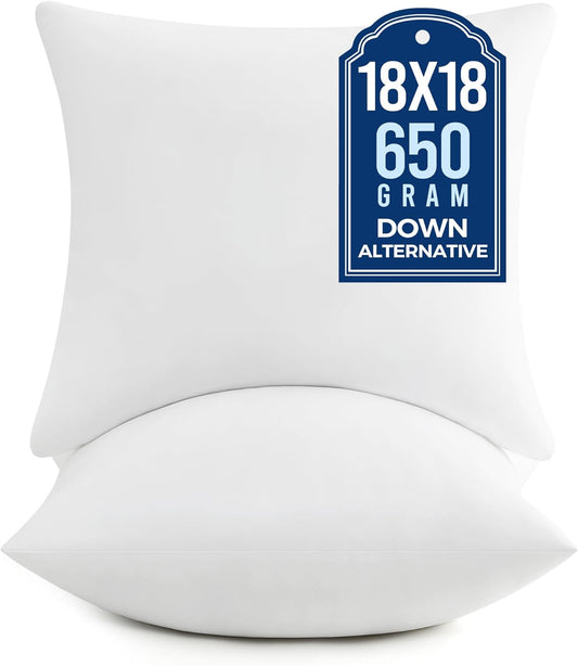 Puredown® Pillow Inserts - Fluffy Plush Down Alternative Square Sham Stuffers | Set of 2, 18x18 Inches