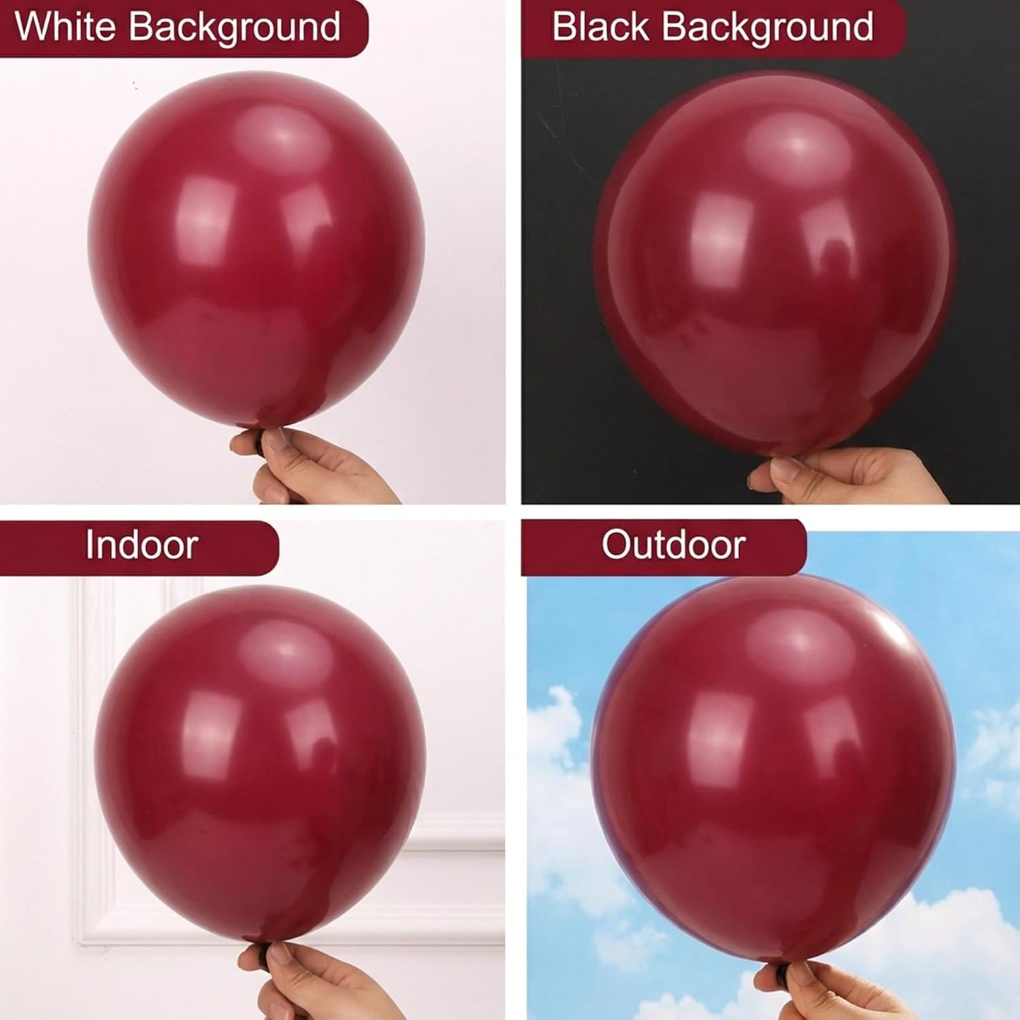 RUBFAC Burgundy Balloons - 129-Piece Latex Balloon Garland Kit | Maroon & Dark Ruby Red, 5-12 Inch