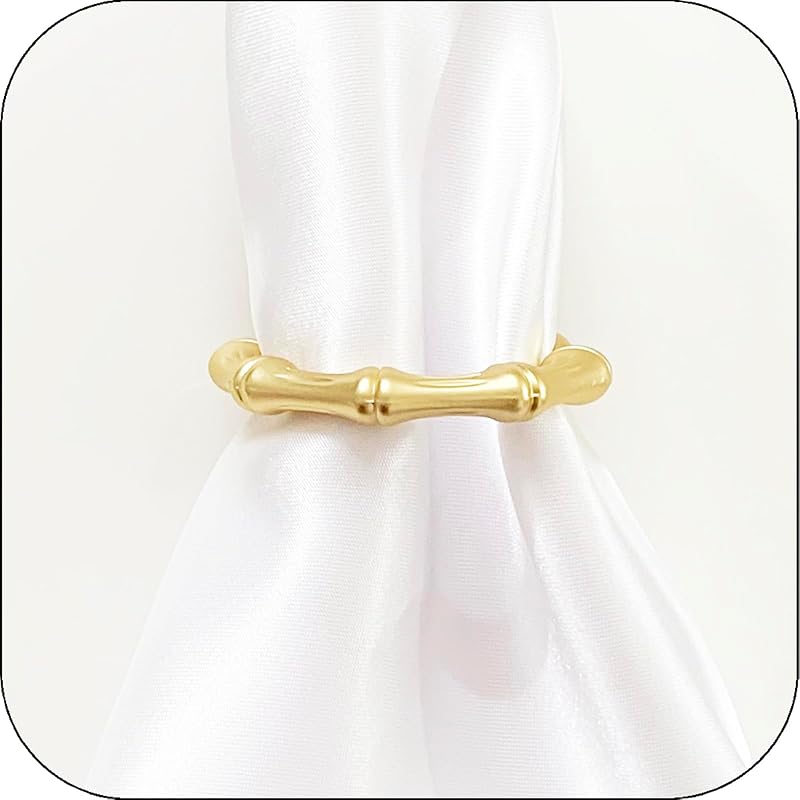 Gold Napkin Rings Set of 6 – Bamboo Style Metal Napkin Ring, Light Gold, 1.35in Inner Size (Variation: 6)