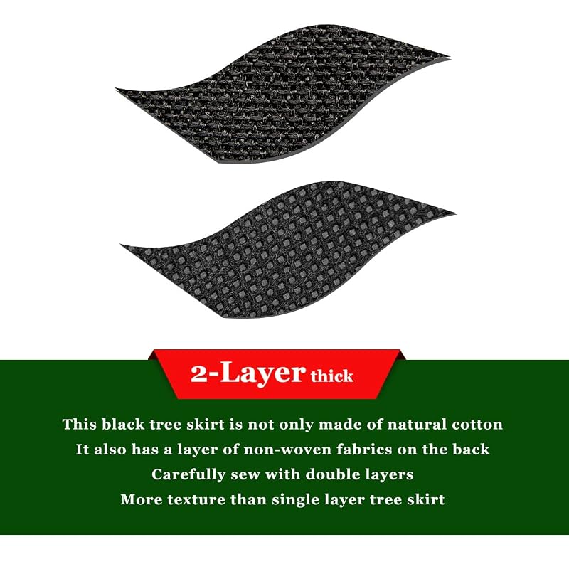 Black 48 Inch Christmas Tree Skirt - Burlap Double Layer with Pom Poms, Rustic Santa Decor (Variation: Black+48inch)