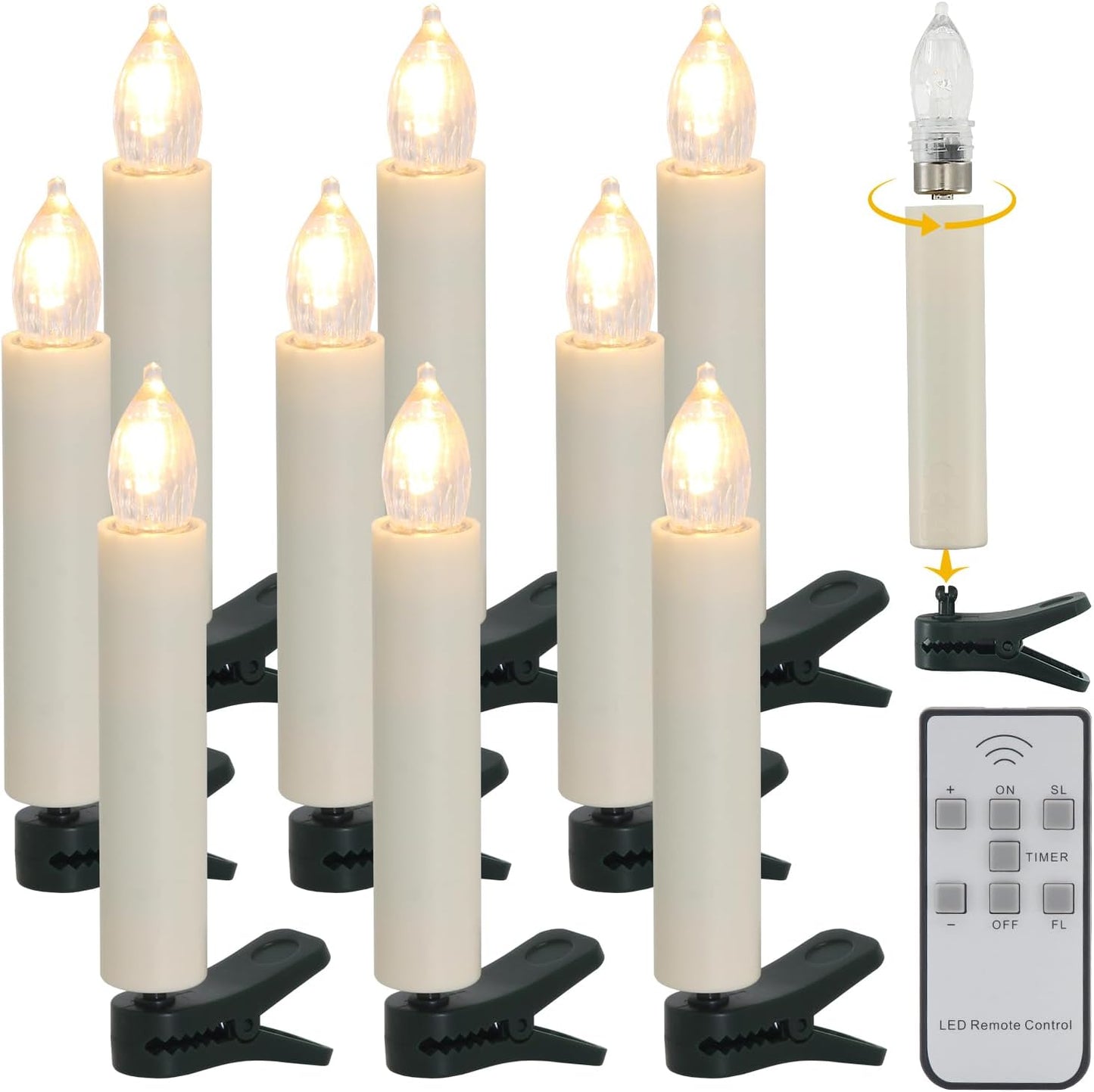 **Regine Switzerland Flameless LED Clip Candles - Battery Operated with Remote Timer | 10-Pack for Holiday Décor**