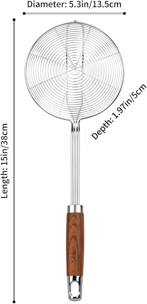 ChefBee 5.3" Spider Strainer Skimmer Spoon with Handle, Stainless Steel Wire Strainer Ladle for Cooking and Frying, Kitchen Utensils Slotted Pasta Spoon, Fryer Scoop