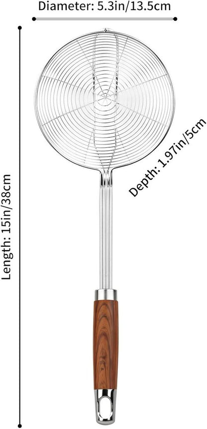 ChefBee 5.3" Spider Strainer Skimmer Spoon with Handle, Stainless Steel Wire Strainer Ladle for Cooking and Frying, Kitchen Utensils Slotted Pasta Spoon, Fryer Scoop
