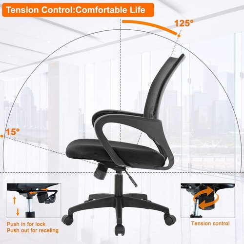 BestOffice Ergonomic Office Chair - Mid-Back Swivel Design with Breathable Backrest & Lumbar Support - Adjustable Height, Sponge Seat, Rolling Wheels - Black for Adults & Women