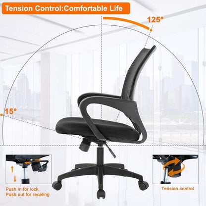 BestOffice Ergonomic Office Chair - Mid-Back Swivel Design with Breathable Backrest & Lumbar Support - Adjustable Height, Sponge Seat, Rolling Wheels - Black for Adults & Women