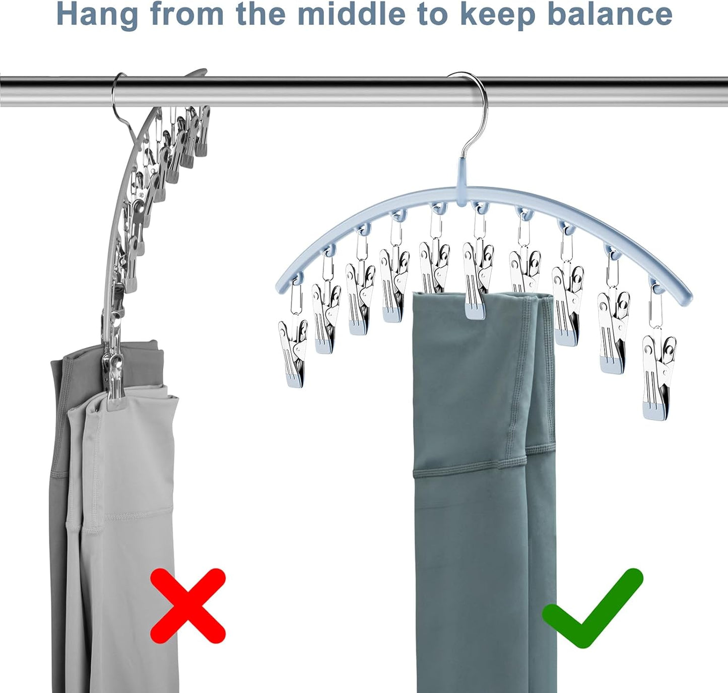 Volnamal Legging Organizer - Space-Saving Metal Yoga Pants Hanger with 10 Clips - Blue