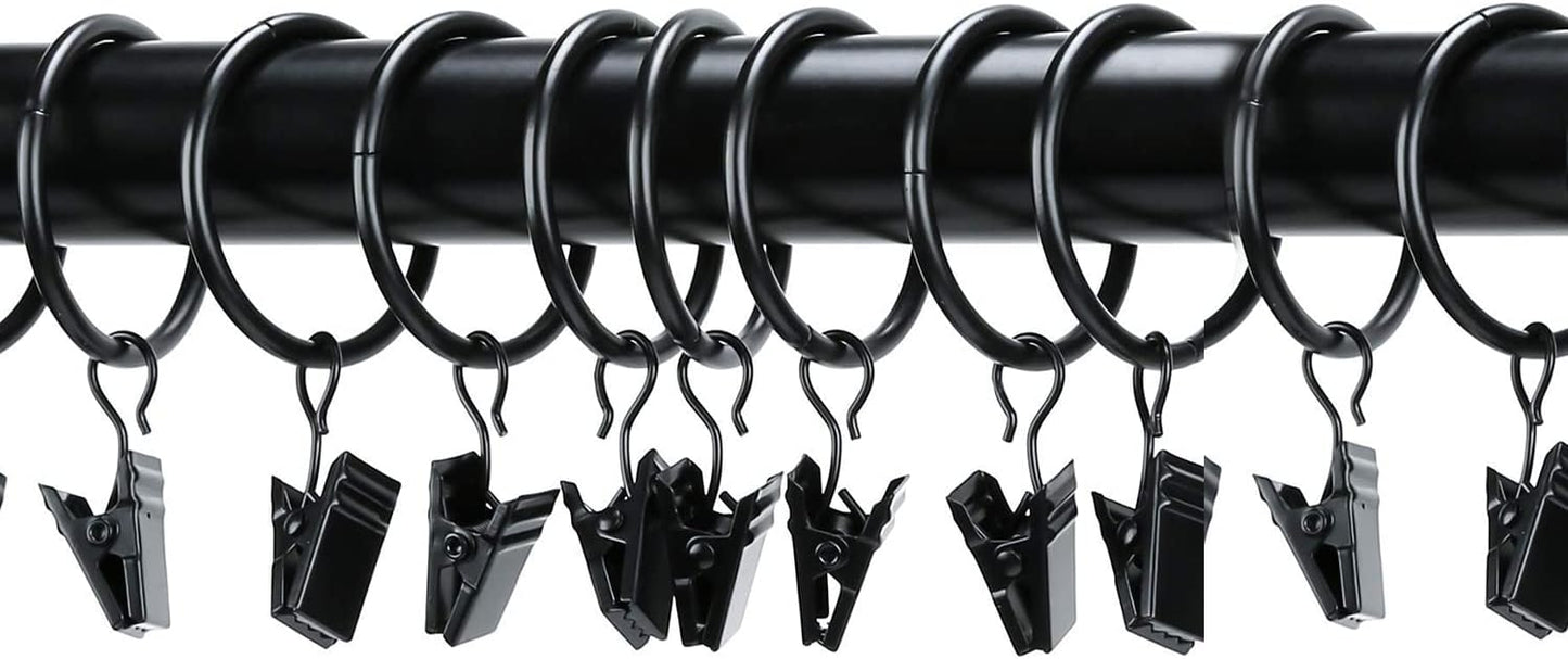 Skiennix 40 Pack Metal Curtain Rings - Durable Drapery Clips for Home & Office | 1.26 Inch Interior Diameter, Black