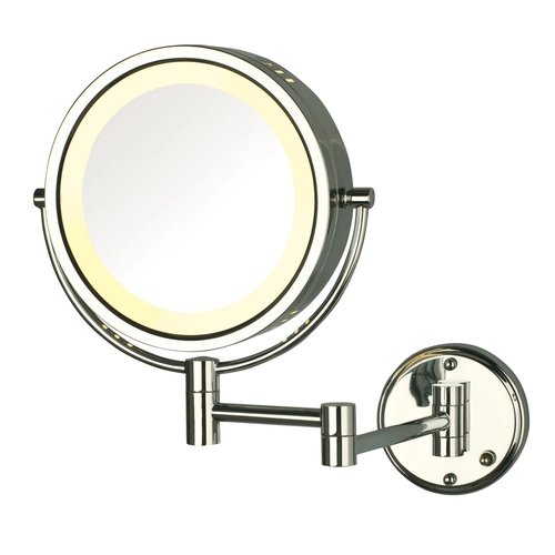 JERDON Wall-Mounted Magnifiying Makeup Mirror with Lights - Direct Wire Mirror with Chrome Finish - 8X/1X Magnification - Model HL75CD