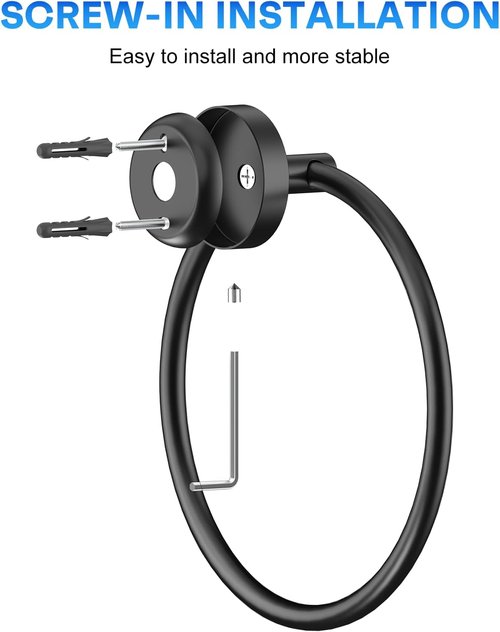 Matte Black Hand Towel Holder - Stainless Steel Round Towel Ring for Bathroom Wall