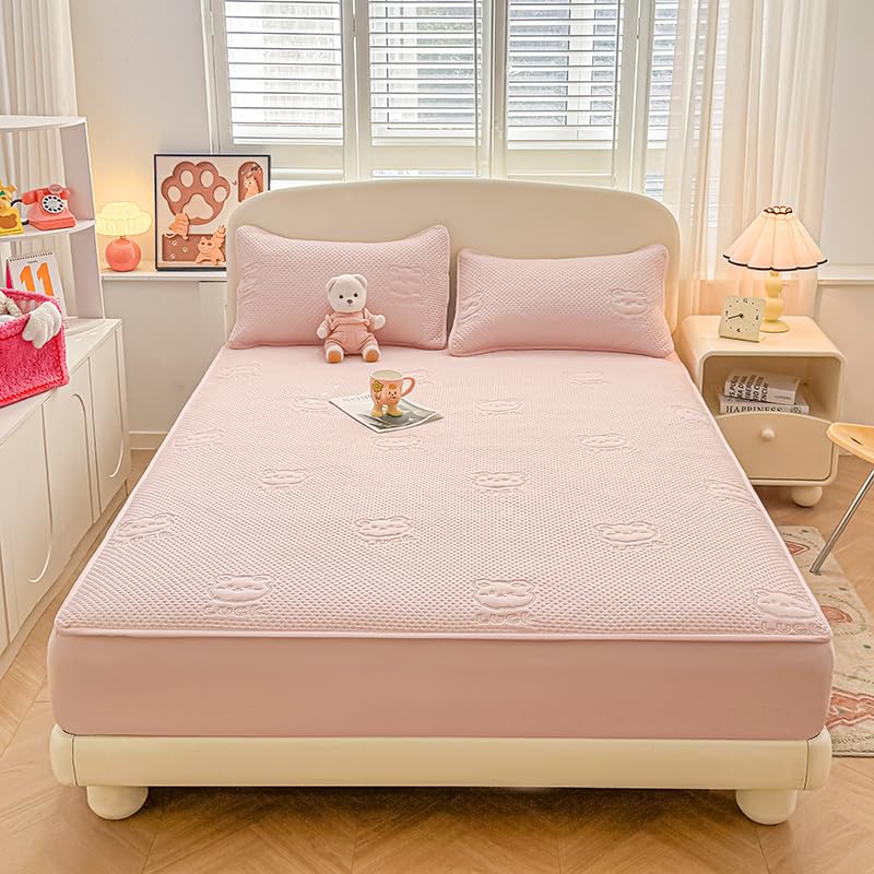 Waterproof Mattress Protector King Size Breathable Soft & Silent Pink