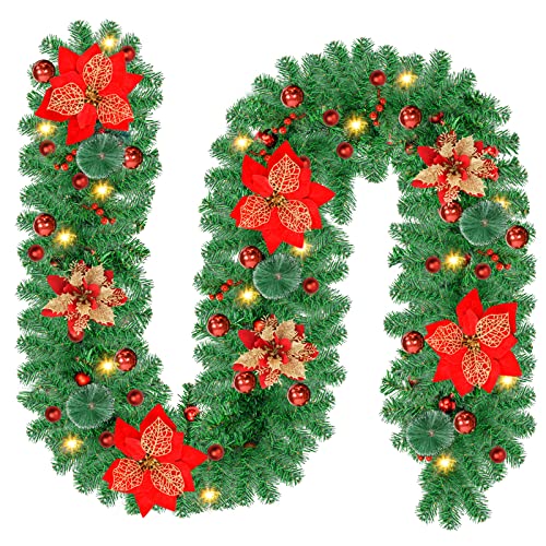 Pre-Lit Christmas Garland with LED Lights 9 Ft Indoor Outdoor Holiday Decor
