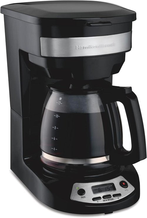 Hamilton Beach 12-Cup Programmable Coffee Maker - Regular & Bold Brew Options, Auto Pause, Black & Stainless Accents