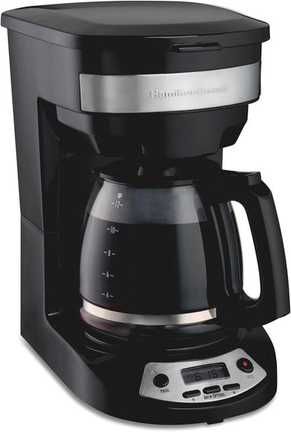 Hamilton Beach 12-Cup Programmable Coffee Maker - Regular & Bold Brew Options, Auto Pause, Black & Stainless Accents