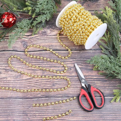50ft Gold Christmas Beads Garland for Holiday Decor - Artificial Pearl Trim