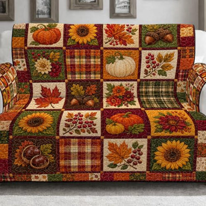 Personalized Autumn Paw Patchwork Sofa Cover with Pumpkin Gnome Design - A03