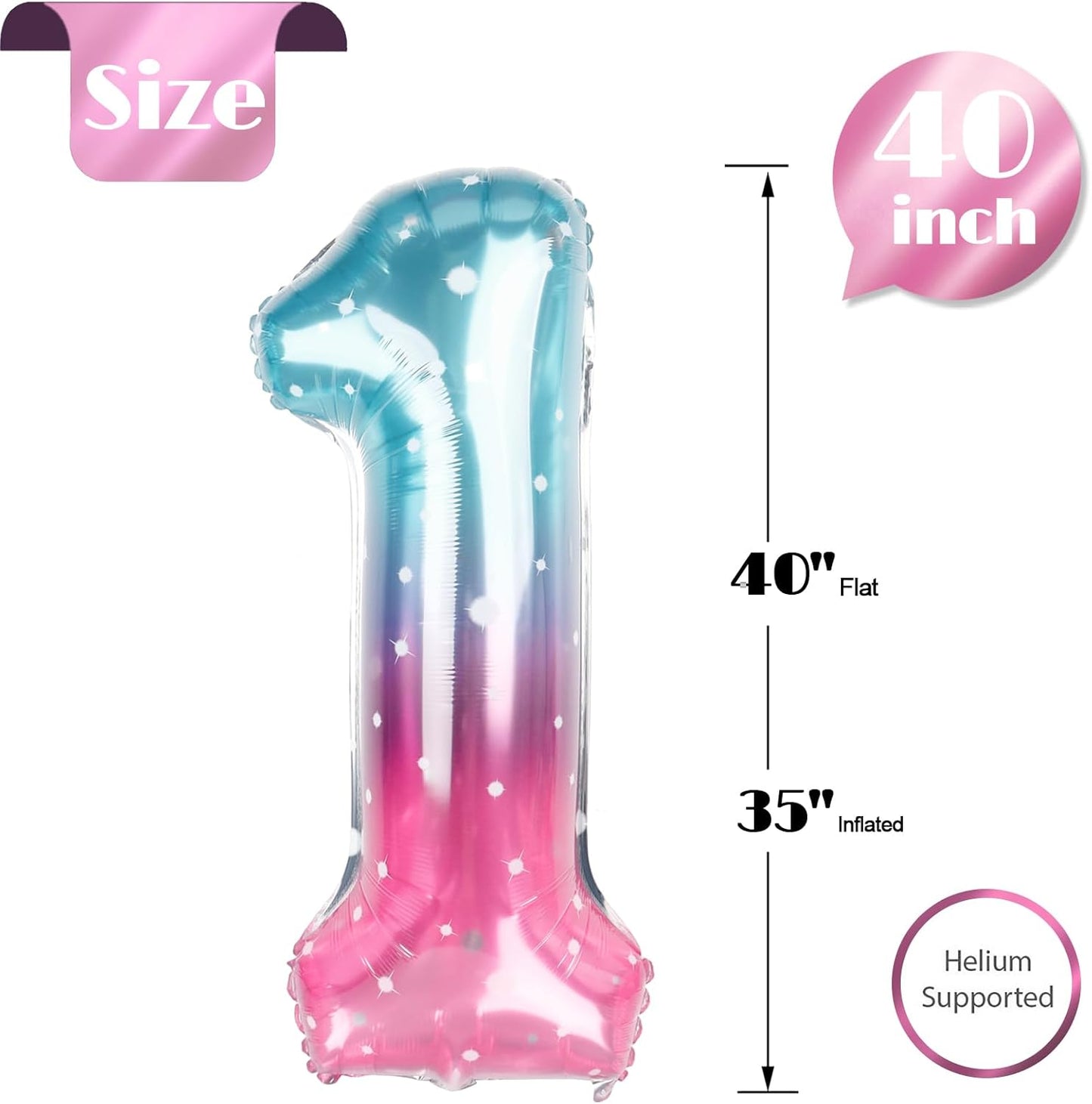 Starry Sky 40-Inch Number 1 Balloon - Shiny First Birthday Decoration for Baby Boy or Girl
