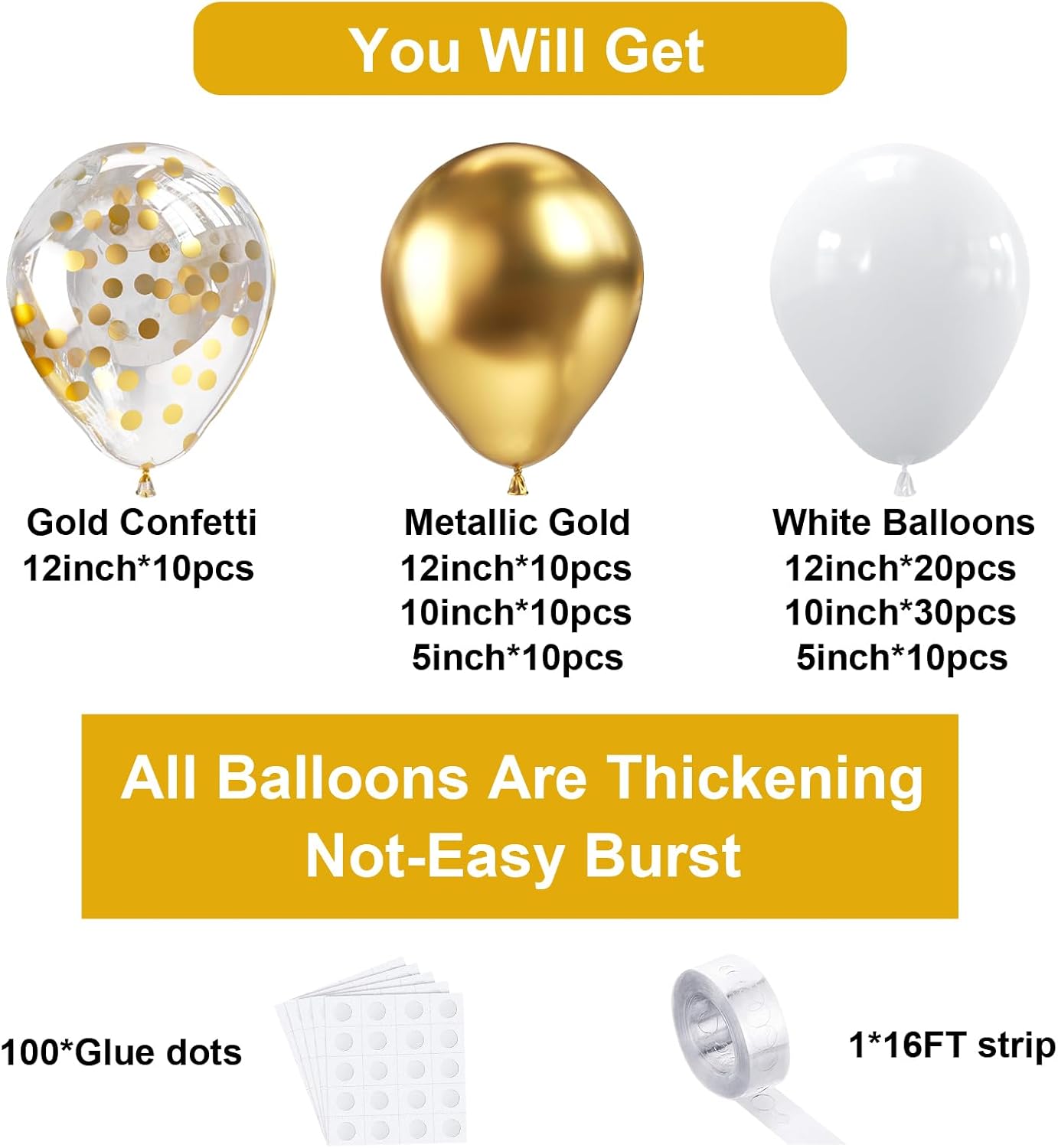 Bezente White Gold Balloon Arch Garland Kit - 100Pcs Metallic Chrome & Gold Confetti for Weddings & Parties