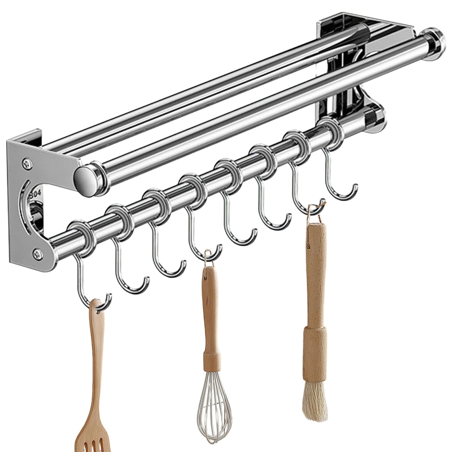 semofcen Kitchen Utensil Holder Hanger 30/40/50CM Stainless Steel Multifunctional Slide Rail Hook Space Saving Utensil Rack No Drilling Kitchen Rail for Hanging Cooking Utensils Mugs Spoons