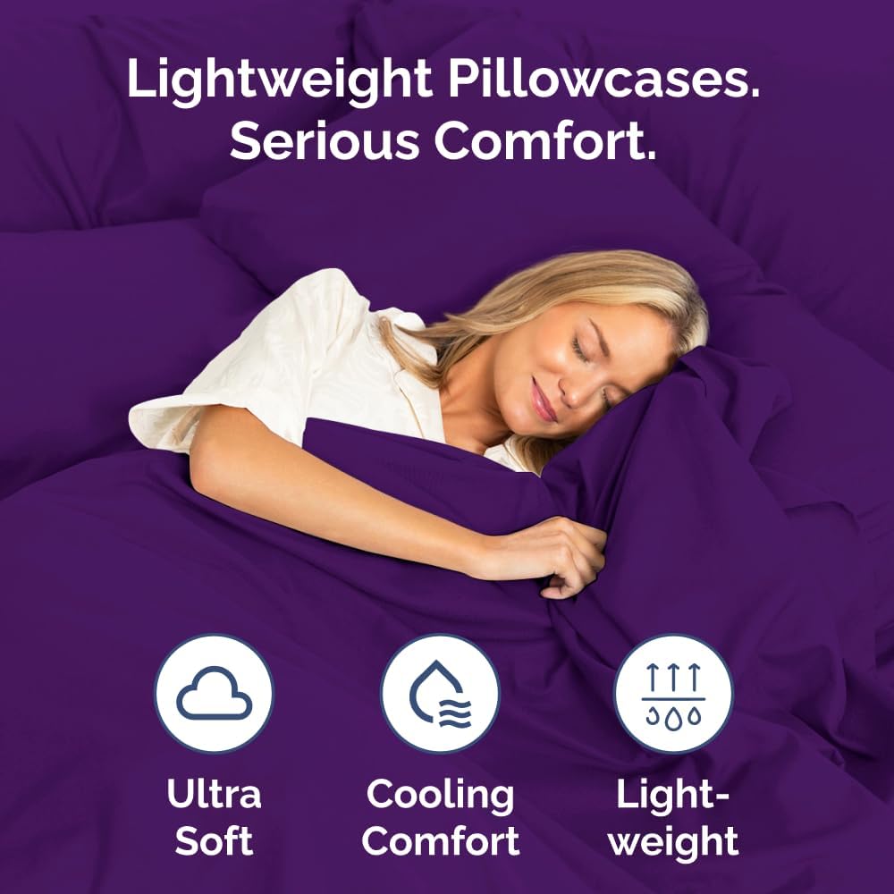 Skiennix Standard Pillow Cases Set of 4 | Ultra Soft Hotel Quality Covers - Machine Washable - Purple