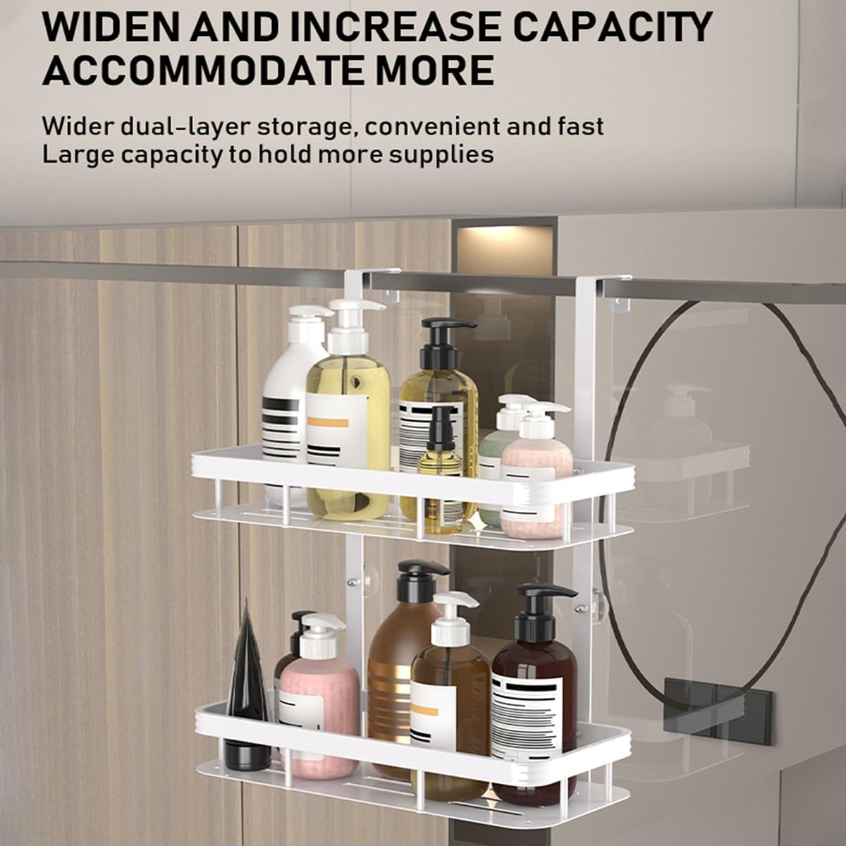 White Over Door Shower Caddy - Rustproof 2-Tier Bathroom Organizer | 11.81x5.31 Inch Shelves