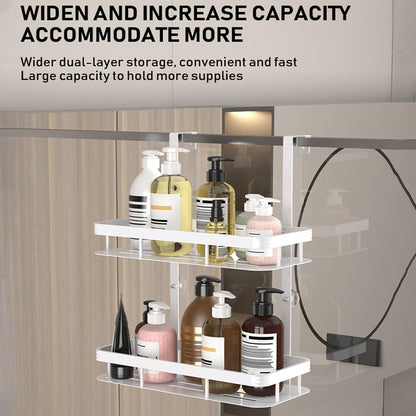 White Over Door Shower Caddy - Rustproof 2-Tier Bathroom Organizer | 11.81x5.31 Inch Shelves