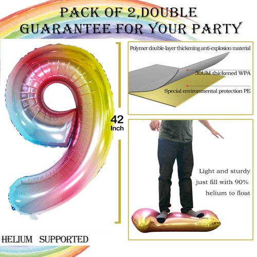 GOER Number 90 Balloons for 90th Birthday Party Decorations,42 Inch Jumbo Foil Helium Balloons for 90th Anniversary (Rainbow)