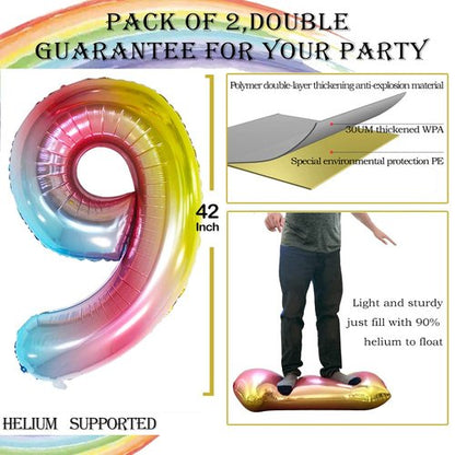 GOER Number 90 Balloons for 90th Birthday Party Decorations,42 Inch Jumbo Foil Helium Balloons for 90th Anniversary (Rainbow)